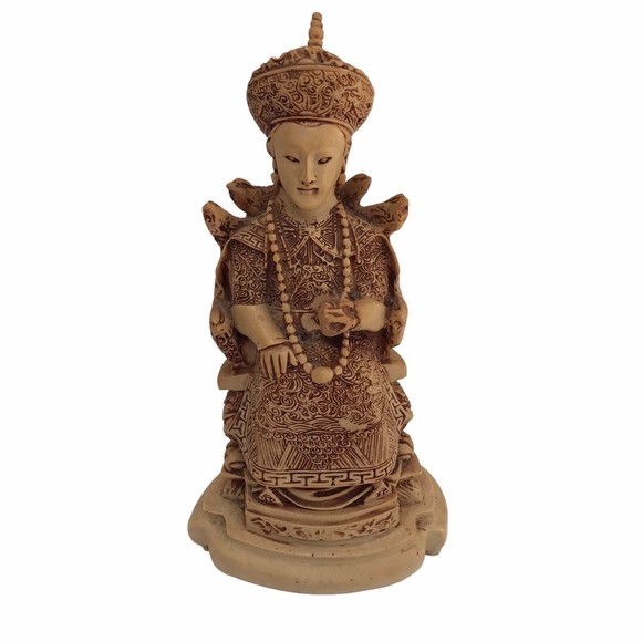 Vintage ASIAN ROYALTY Carved FIGURINES ETCHED SITTING ON SERPENT THRONES 9 1/4” - Picture 7 of 15